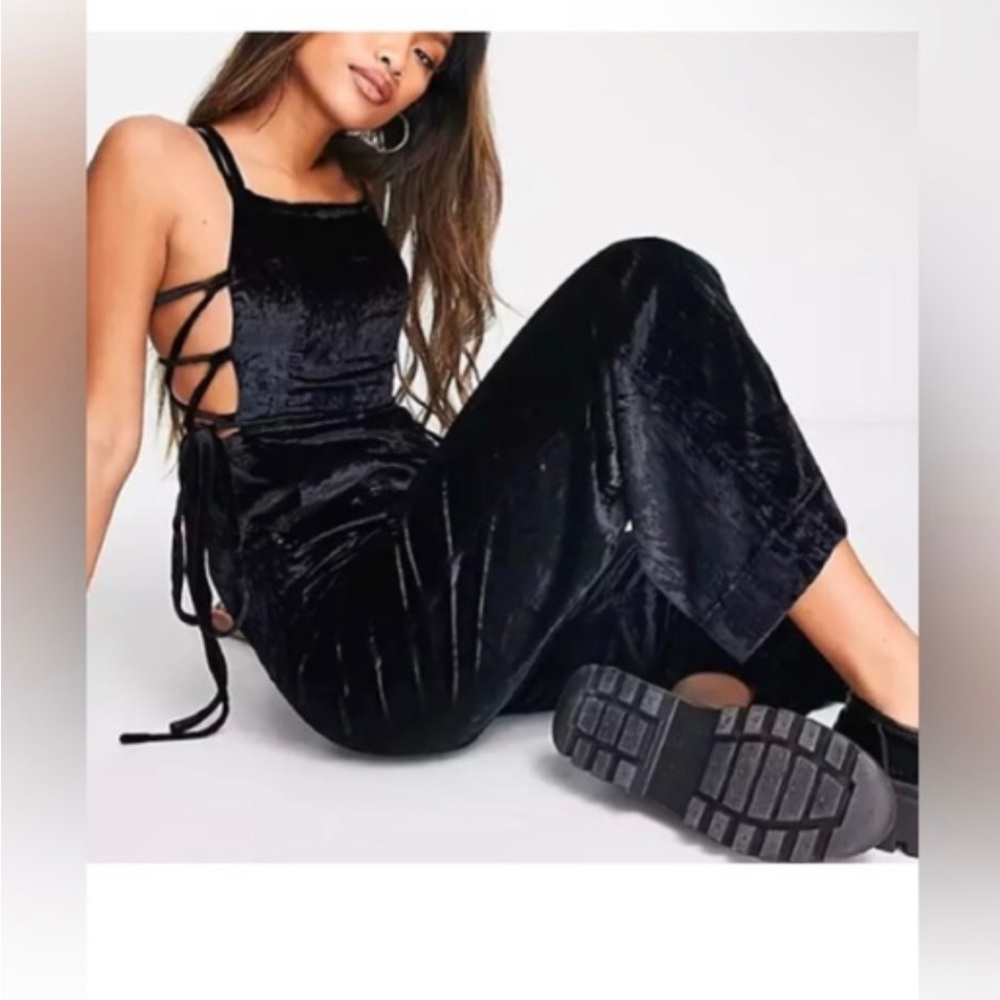 Free People Black Velvet Jumpsuit Wide-Leg